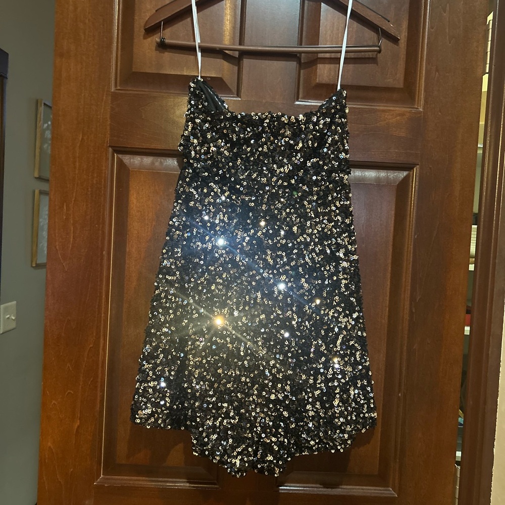 Lulus Black Sequin Strapless Party Romper Size M